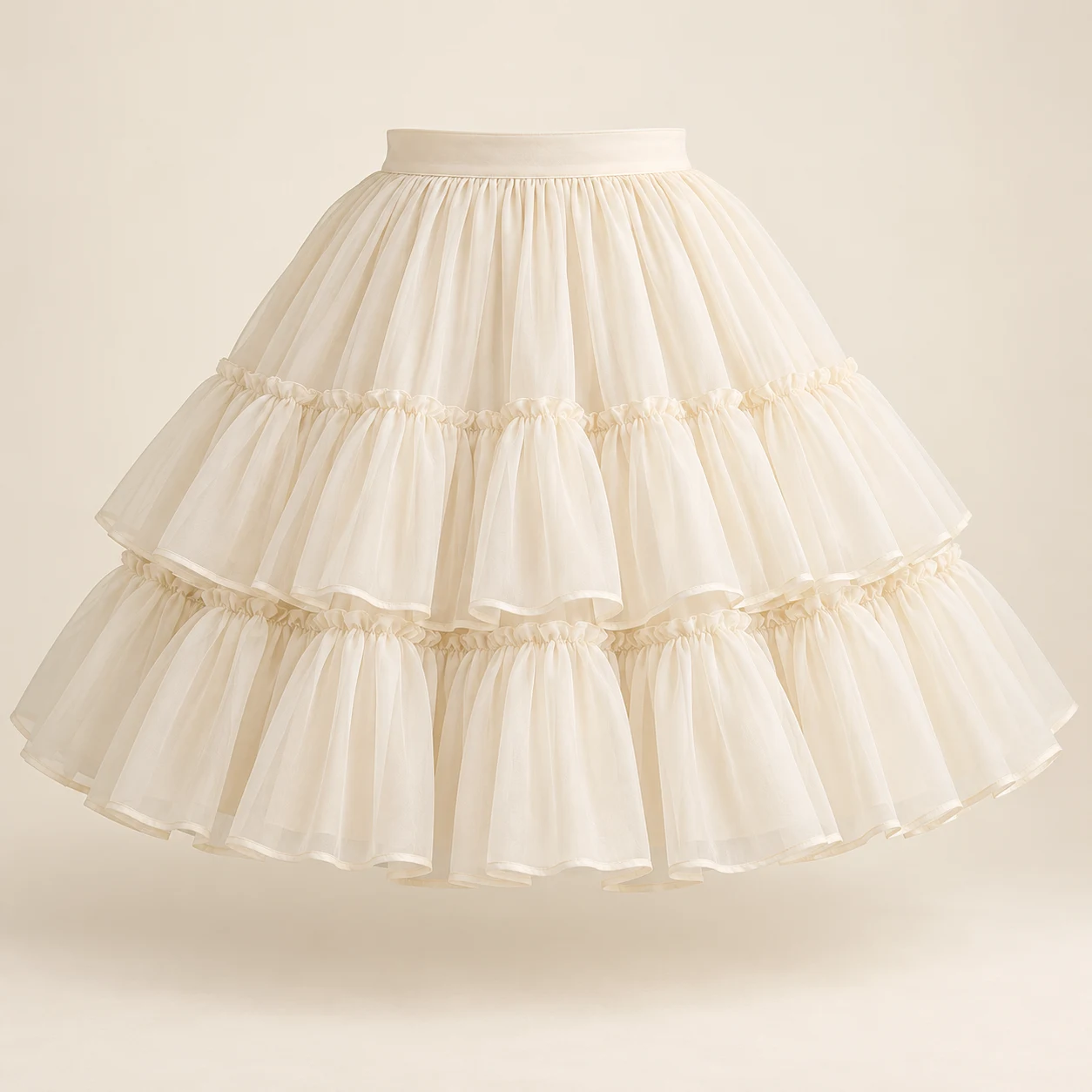 Vanilla Cloud Tiered Skirt in Cream, front view